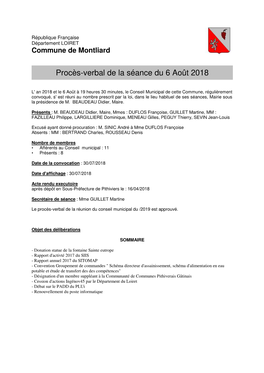 Procès-Verbal De La Séance Du 6 Août 2018