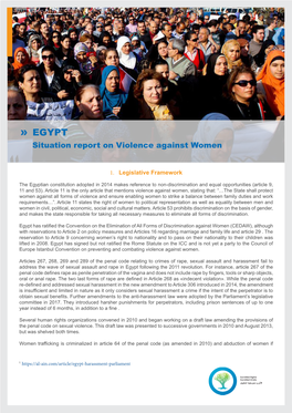 Egypt: Situation Report on Violence Against Women