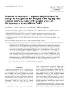 Possible Aplanochytrid (Labyrinthulea) Prey Detected Using