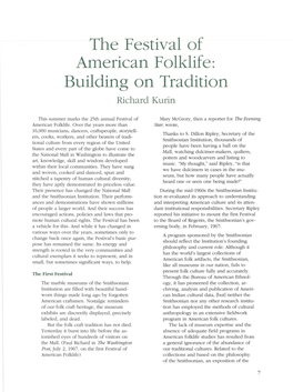 The Festival of American Folklife: Building on Tradition Richard Kurin