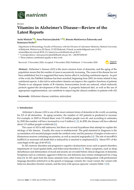 Vitamins in Alzheimer's Disease—Review of the Latest Reports