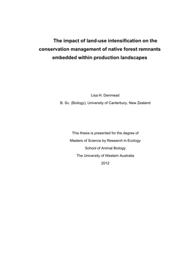 The Impact of Land-Use Intensification on the Conservation Management of Native Forest Remnants Embedded Within Production Landscapes