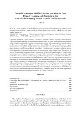 Central Paratethyan Middle Miocene Brachiopods from Poland, Hungary and Romania in the Naturalis Biodiversity Center (Leiden, the Netherlands)