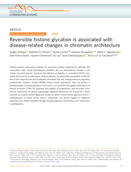 Reversible Histone Glycation Is Associated with Disease-Related Changes in Chromatin Architecture