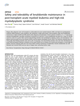 Safety and Tolerability of Lenalidomide Maintenance in Post-Transplant