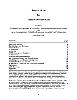 Recovery Plan for Scots Pine Blister Rust Caused by Cronartium Flaccidum