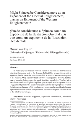 Might Spinoza Be Considered More As an Exponent of the Oriental Enlightenment, Than As an Exponent of the Western Enlightenment?