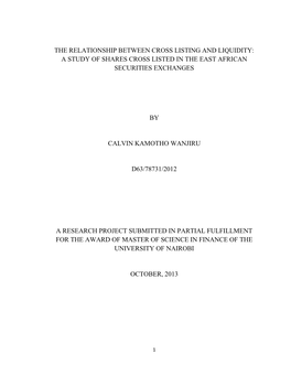 A Study of Shares Cross Listed in the East African Securities Exchanges