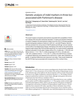 Genetic Analysis of Indel Markers in Three Loci Associated with Parkinson’S Disease