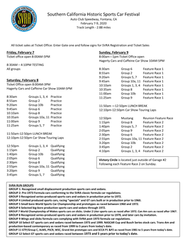 Southern California Historic Sports Car Festival Auto Club Speedway, Fontana, CA February 7-9, 2020 Track Length - 2.88 Miles