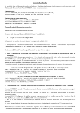 Séance Du 07 Juillet 2017 Le Sept Juillet Deux Mil Dix-Sept, À Vingt Heures, Le Conseil Municipal, Légalement Et Régulièrem