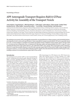 APP Anterograde Transport Requires Rab3a Gtpase Activity for Assembly of the Transport Vesicle
