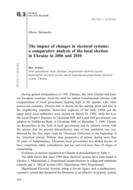 The Impact of Changes in Electoral Systems: a Comparative Analysis of the Local Election in Ukraine in 2006 and 2010