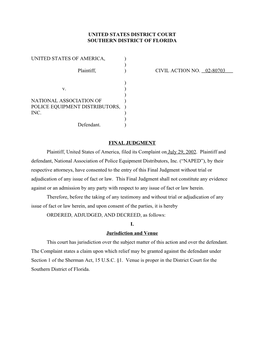 [Proposed] Final Judgment : U.S. V. National Association of Police Equipment Distributors, Inc