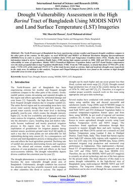 Drought Vulnerability Assessment in the High Barind Tract of Bangladesh Using MODIS NDVI and Land Surface Temperature (LST) Imageries