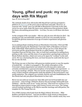 Young, Gifted and Punk: My Mad Days with Rik Mayall June 18, 2014 6.03Am BST