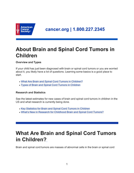 What Are Brain and Spinal Cord Tumors in Children? ● Types of Brain and Spinal Cord Tumors in Children