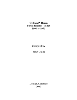 1900 to 1956 Compiled by Janet Guida Denver, Colorado 2000