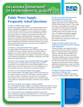 Public Water Supply Frequently Asked Questions