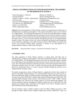 Issues and Directions on Integrated Public Transport in Metropolitan Manila