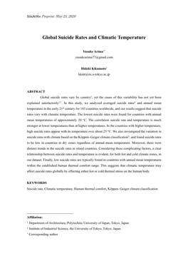 Global Suicide Rates and Climatic Temperature