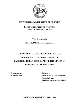 LELIO BASSO: LA FORMAZIONE DELLA SINISTRA SOCIALISTA DALLA LIBERAZIONE AL 1948……………………………………………………………P