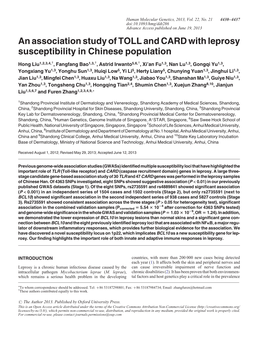 An Association Study of TOLL and CARD with Leprosy Susceptibility in Chinese Population