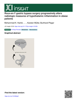 Roux-En-Y Gastric Bypass Surgery Progressively Alters Radiologic Measures of Hypothalamic Inflammation in Obese Patients