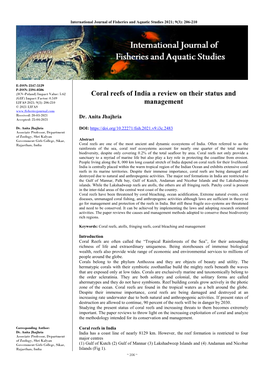 Coral Reefs of India a Review on Their Status and Management