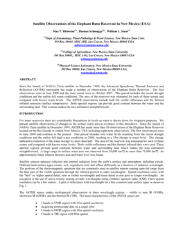 Satellite Observations of the Elephant Butte Reservoir in New Mexico (USA)