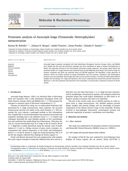 Proteomic Analysis of Ascocotyle Longa (Trematoda: Heterophyidae) T Metacercariae Karina M