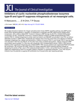 Inhibitors of Cyclic Nucleotide Phosphodiesterase Isozymes Type-III and Type-IV Suppress Mitogenesis of Rat Mesangial Cells