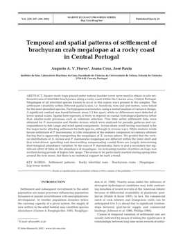 Temporal and Spatial Patterns of Settlement of Brachyuran Crab Megalopae at a Rocky Coast in Central Portugal