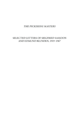 Selected Letters of Siegfried Sassoon and Edmund Blunden, 1919-1967