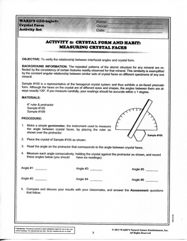 Activity 2: Crystal Form and Habit: Measuring Crystal Faces