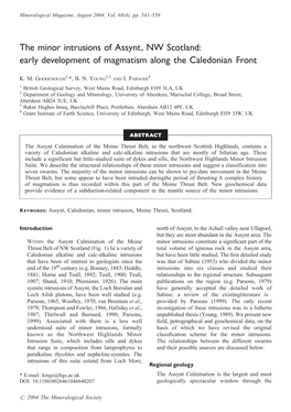 The Minor Intrusions of Assynt, NW Scotland: Early Development of Magmatism Along the Caledonian Front