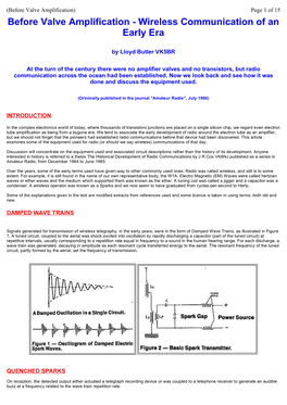 Before Valve Amplification) Page 1 of 15 Before Valve Amplification - Wireless Communication of an Early Era