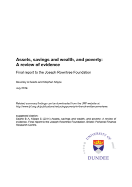 Assets, Savings and Wealth, and Poverty: a Review of Evidence
