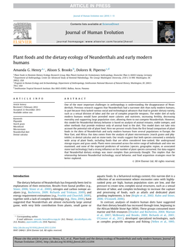 Plant Foods and the Dietary Ecology of Neanderthals and Early Modern Humans