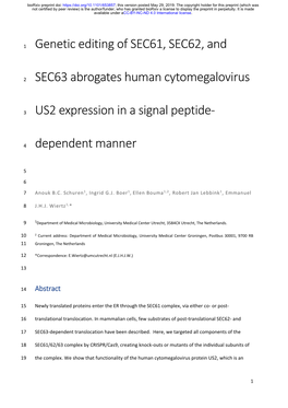 Genetic Editing of SEC61, SEC62, and SEC63 Abrogates Human