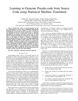 Learning to Generate Pseudo-Code from Source Code Using Statistical Machine Translation