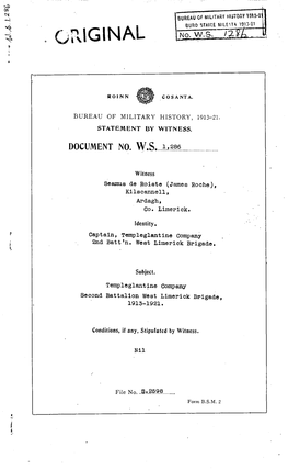 ROINN COSANTA. BUREAU of MILITARY HISTORY, 1913-21. STATEMENT by WITNESS DOCUMENT NO.WS WITNESS. Witness Seamus De Roiste