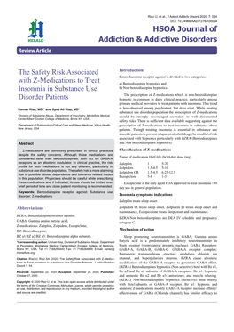 The Safety Risk Associated with Z-Medications to Treat Insomnia in Substance Use Disorder Patients