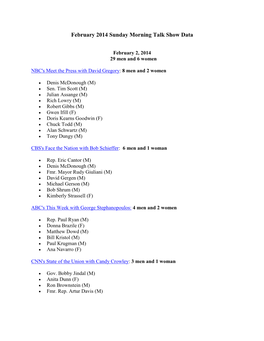 February 2014 Sunday Morning Talk Show Data