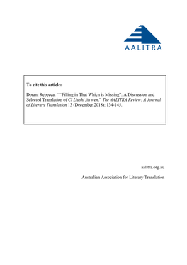 The AALITRA Review: a Journal of Literary Translation 13 (December 2018): 134-145