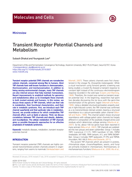 Transient Receptor Potential Channels and Metabolism