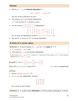 Review a Basis of a Vector Space 1