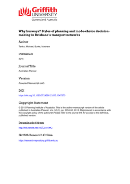 Why Busways? Styles of Planning and Mode-Choice Decision-Making in Brisbane's Transport Networks