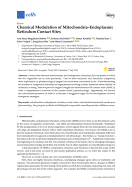 Chemical Modulation of Mitochondria–Endoplasmic Reticulum Contact Sites
