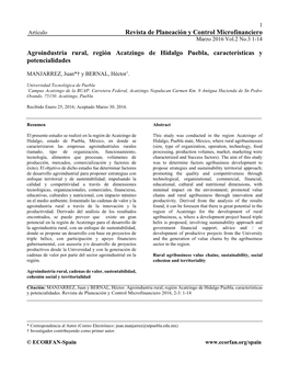 Revista De Planeación Y Control Microfinanciero Agroindustria Rural